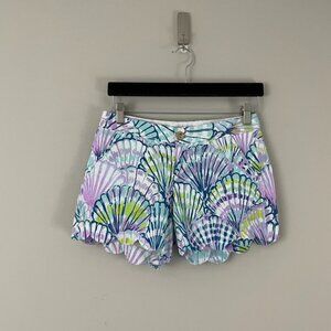 Lilly Pulitzer The Buttercup Cotton Scalloped Shorts Oh Shello Size 00